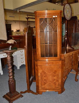 Lot 1641 - ~ A 1930's cheval mirror, a turned plant stand, a walnut corner cabinet, a walnut double door...