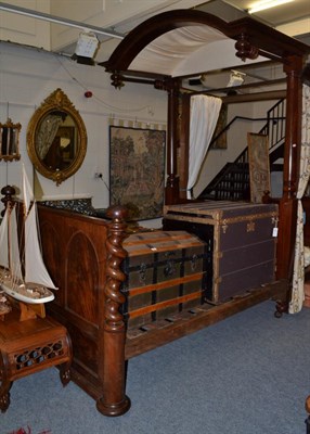 Lot 1650 - ^ A Victorian mahogany half tester bed with arched canopy, with spiral turned foot board, takes...