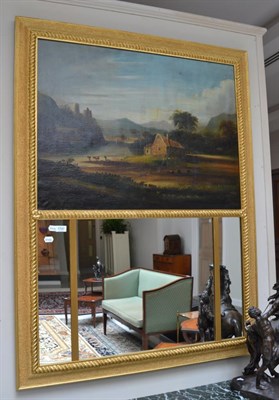 Lot 1747 - A George III style gilt mirror inset with an oil painting of a landscape, height 133cm