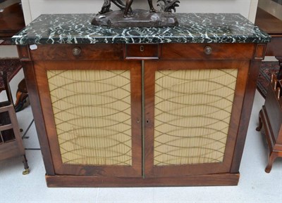 Lot 1756 - A Regency mahogany brass grill door cabinet with green marble top, 107cm wide