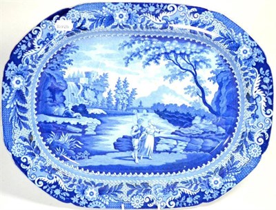 Lot 5 - A Brameld pearlware meat platter, circa 1820, printed in under glaze blue with the Castle of...