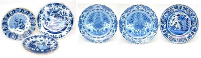 Lot 40 - A pair of Delft dishes, 18th century, of shaped circular form painted in blue with flowers in a...