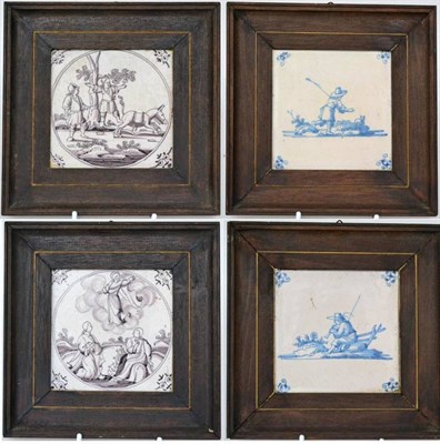 Lot 41 - A pair of Delft tiles, 18th century, painted in manganese with biblical scenes. 12cm by 12cm,...