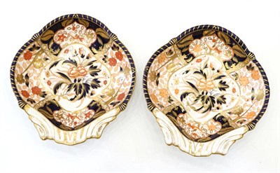Lot 50 - A pair of Royal Crown Derby porcelain shell shaped dishes, late 19th century, decorated in the...