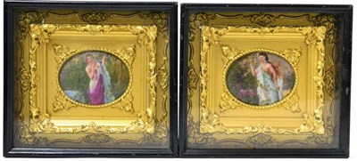 Lot 58 - A pair of Vienna style porcelain plaques, circa 1900, decorated with classical maidens in a...