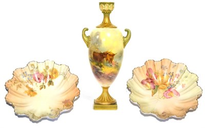 Lot 72 - A Royal Worcester porcelain vase, painted by Harry Stinton, 1912, of baluster form with two...