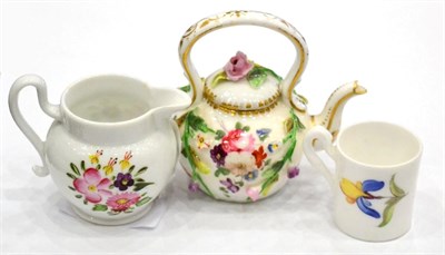 Lot 118 - An English porcelain flower encrusted miniature tea kettle and cover, circa 1830, 7cm high; a...