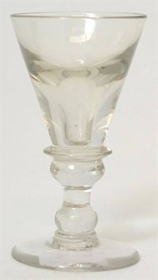 Lot 144 - A Georgian toast masters glass, the funnel bowl on a knop stem, 12cm high