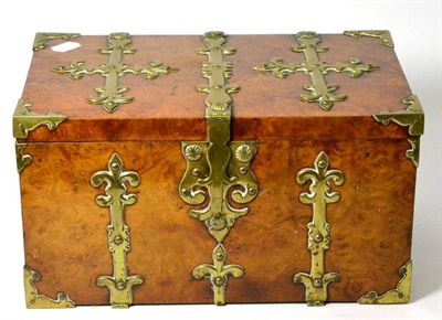 Lot 178 - A brass bound burr walnut casket, mid 19th century, of rectangular form with strapwork angles...