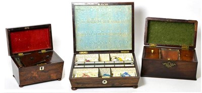 Lot 199 - A Regency rosewood games box, of rectangular form, the cover inlaid in mother-of-pearl with playing