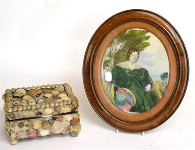 Lot 211 - A 19th century needlework picture, depicting a fashionable lady sitting beside a tree in landscape