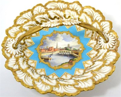 Lot 230 - A Chamberlain's Worcester porcelain basket, circa 1830, of circular form painted with a view of...