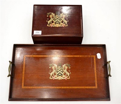 Lot 254 - A late Victorian mahogany rectangular box, the cover decorated with the arms of the Worshipful...