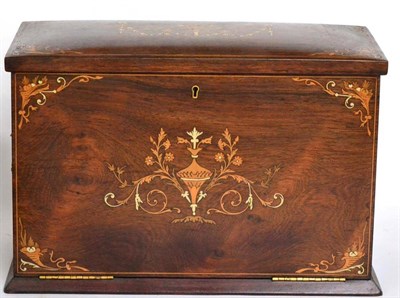 Lot 256 - ^ A late Victorian rosewood and marquetry stationary box, decorated with urns, swags and...