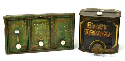 Lot 310 - A Victorian toleware shop dispenser of canted rectangular form inscribed BEST TREACLE in a gilt...