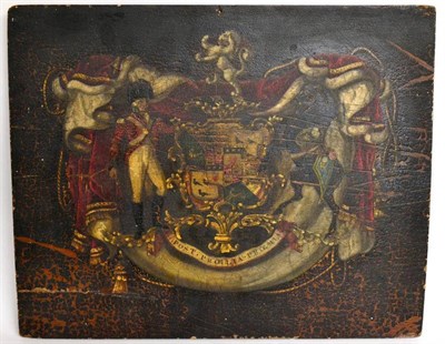 Lot 321 - An armorial coach panel, circa 1842-44, painted with the arms of Westenra, 3rd Baron Rossmore...