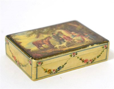 Lot 329 - An ivory snuff box, mid 19th century, the cover painted with a rustic scene in the manner of George