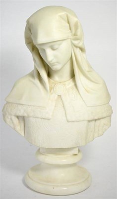 Lot 332 - French School, circa 1900, a white marble bust of a lady in Renaissance costume on a circular...