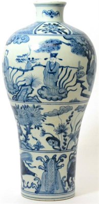 Lot 438 - A Chinese porcelain Meiping vase in 17th century style, painted in underglaze blue with bands...