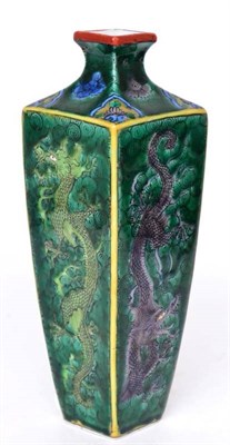 Lot 442 - A Chinese porcelain square section baluster vase, late 19th/early 20th century, painted with...