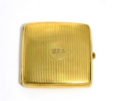 Lot 473 - A 15ct gold cigarette case, Joseph Walton & Co., London 1911, with striped engraving, the front...