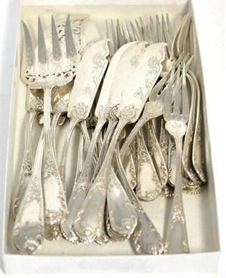 Lot 483 - A French silver fish service, Veuve Compere Leontine, Paris, First Standard, circa 1900, comprising