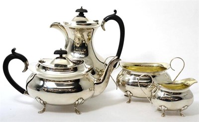 Lot 536 - A silver four piece tea service, Joseph Gloster Ltd, Birmingham, 1925, plain oval form on pad feet