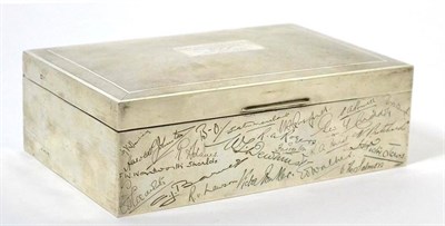 Lot 556 - RAF Interest - A presentation silver cigar box, Birmingham 1938, the hinged cover engraved to...