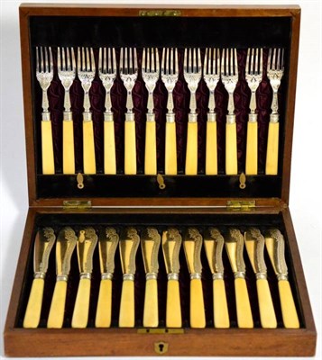 Lot 558 - Twelve pairs of Victorian silver fish knives and forks, Atkin Brothers, Sheffield, 1886-89,...