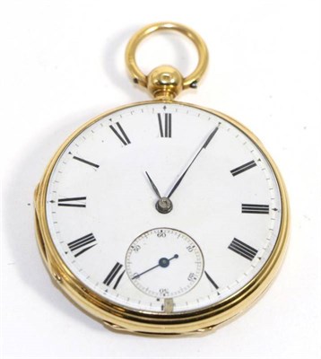 Lot 579 - An 18ct gold open faced pocket watch, signed Thos Penlington, Liverpool, no. 12066, 1868, lever...