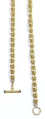 Lot 590 - A Byzantine chain necklace, with an onyx set T-bar and hoop clasp, 78cm long