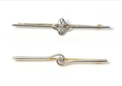 Lot 609 - A diamond bar brooch, an old cut diamond in a knife edge quatrefoil frame to a bar, estimated...