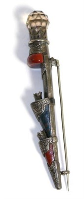 Lot 674 - A Victorian Scottish hardstone set dirk pin, set throughout with hardstones with a briolette...