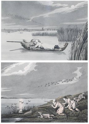 Lot 1003 - ~ Henry Alken (British, 1785-1851) ";Sledgeing - Working up to a Wake"; Wild Fowl Shooting Two...