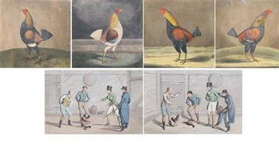 Lot 1004 - ~ Henry Alken (British, 1785-1851) ";Cock Fighting";, Plates 1  and 2, hand-coloured etchings...