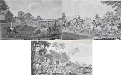 Lot 1064 - ~ James Seymour (British, 1702-1752) Foxhunting, a set of four ";Unkenneling the Fox Hounds";,...