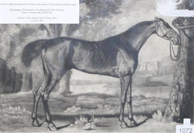 Lot 1072 - ~ George Stubbs (British, 1724-1806) ";Pangloss belonging to Lord Grosvenor";, mezzotint, sheet...