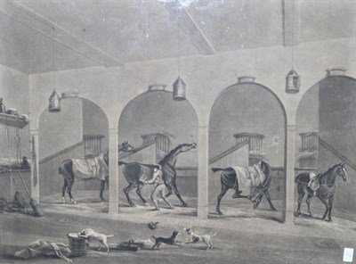 Lot 1077 - ~ John Whessell (British, c.1760-1820) ";The Hunter's Stable, with a Hackney waiting";,...