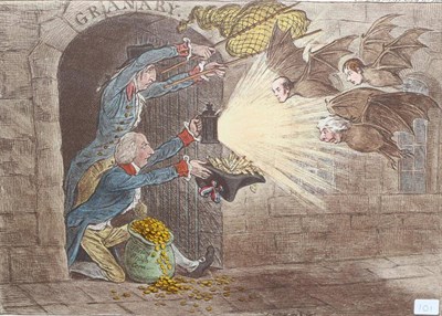 Lot 1084 - ~ James Gillray (British, 1756-1815) ";Bat-Catching";, hand-coloured etching, plate 255mm by 355mm