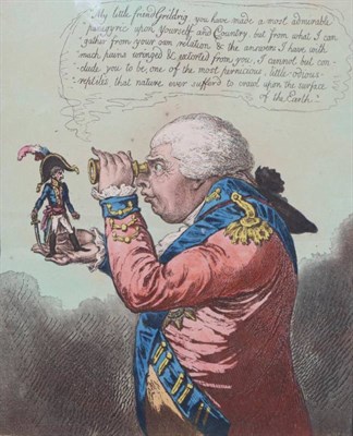 Lot 1087 - ~ James Gillray (British, 1756-1815) ";The King of Brobdingnay, and Gulliver";, hand-coloured...