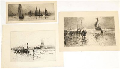 Lot 1099 - Percy Robertson ARE (1868-1934) ";Return of the boats";, signed and inscribed, etching,...