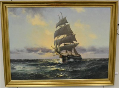 Lot 1106 - Gerhard Geidel (1925-2011) A clipper ship in full sail signed, oil on canvas, 68cm by 108cm