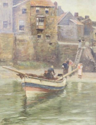 Lot 1114 - Robert Jobling (1841-1923) Fishermen landing a coble, possibly at Cullercoats, signed, oil on...