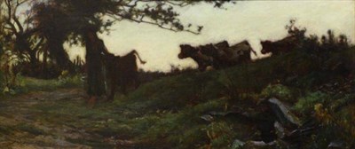 Lot 1125 - Attributed to John Young Hunter (1874-1955) Milk maid bringing the cattle home, signed and...