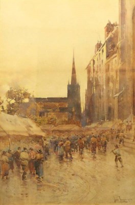 Lot 1131 - John Terris RSW, RI (1865-1914) Scottish, The Bull Ring, Birmingham, signed, watercolour, 73.5cm by