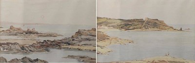 Lot 1134 - George Graham (1882-1949) Children on rocks beside the sea, signed, watercolour, together with...