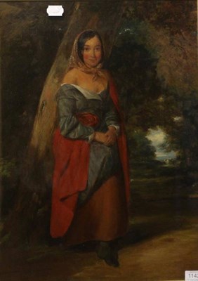 Lot 1142 - Circle of Thomas Kent Pelham (1831-1907) Country girl standing beneath a tree, oil on canvas,...