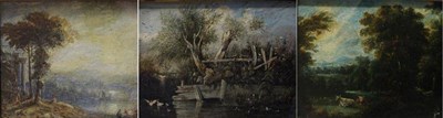 Lot 1154 - Follower of Claude Lorrain (1600-1682) French, Figures in a Classical Arcadian landscape, oil...