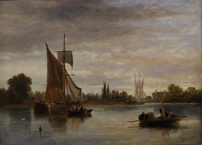 Lot 1181 - Attributed to John Wilson Carmichael (1800-1868) Rowing boat and sail ship on an estuary,...