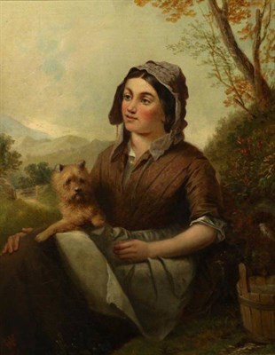 Lot 1182 - Follower of Charles Sillem Lidderdale (1831-1885) Country girl seated on a bank with a terrier...